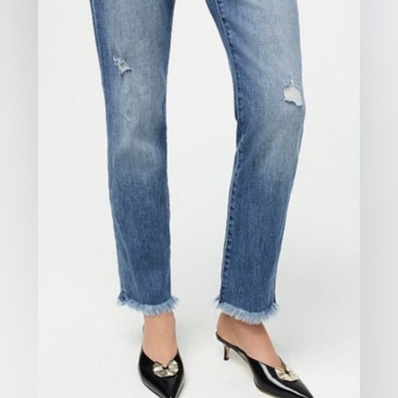 J. Crew | Women’s blue denim slim raw hem, ripped knee jeans, size 26 - Picture 2 of 15